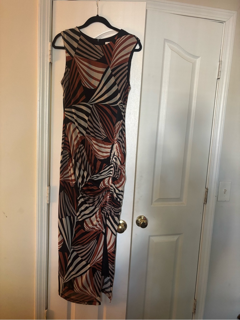 Taylor Sleeveless Abstract Print Maxi Dress in Brown, Cream & Black